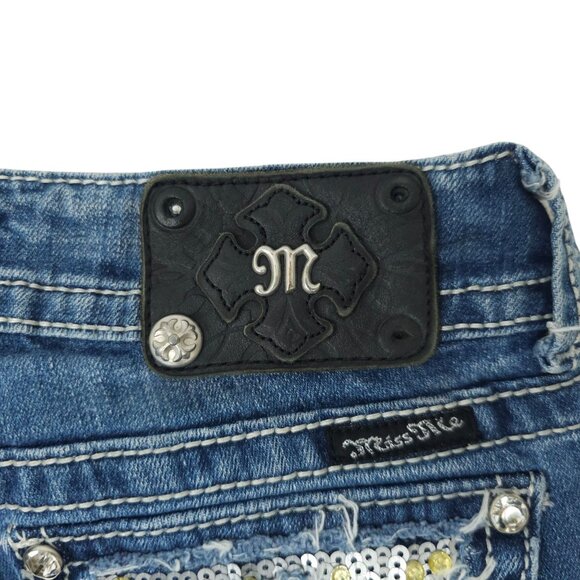 Miss Me Boot Cut Jeans READ Womens 26 Flap Pockets Low Rise Distressed Denim - Picture 7 of 16